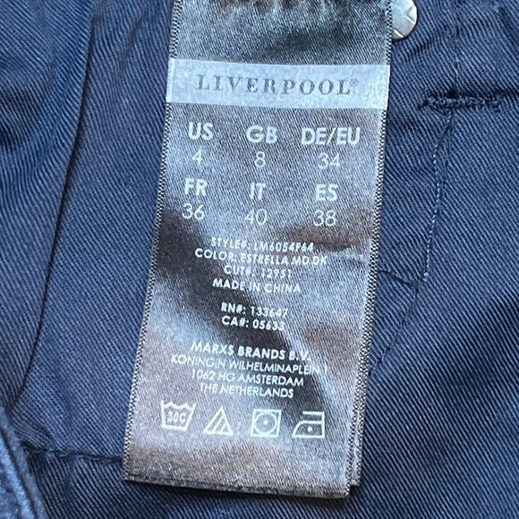 Liverpool Size 4/27 Pencil Skirt Stretch Denim Medium Dark Wash Frayed Edge - Picture 6 of 11